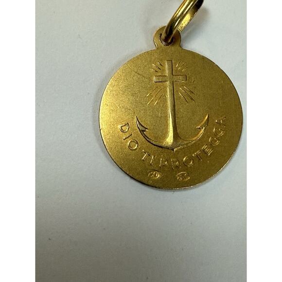 18K Yellow Gold Pendant Estate Jesus Christ Dio Ti Protegga Medal - Picture 6 of 9